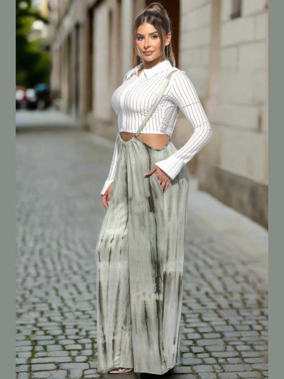 Tie-Dye Drawstring Baggy Jumpsuit (Green) - Chic Women's Outfit Set | Belle Kloset Fashion