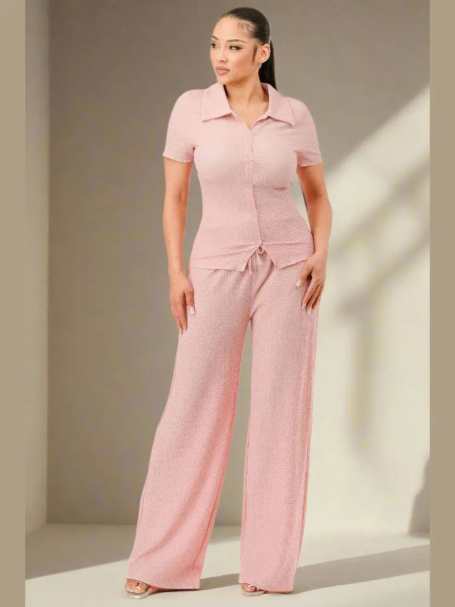 Timeless Polo Top And Pants Set (Peach) - Chic Women's Outfit Set | Belle Kloset Fashion