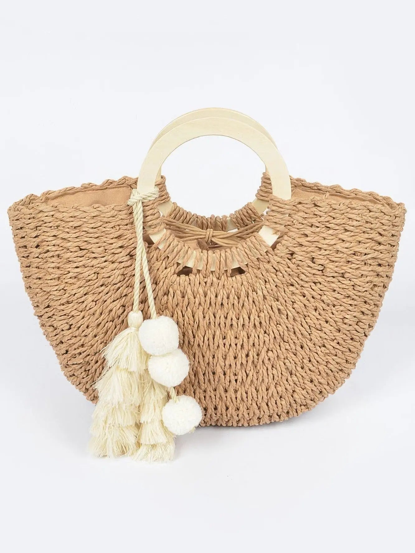 Sunkissed Woven Cotton Tote with Wooden Handles - Chic Women's | Belle Kloset Fashion
