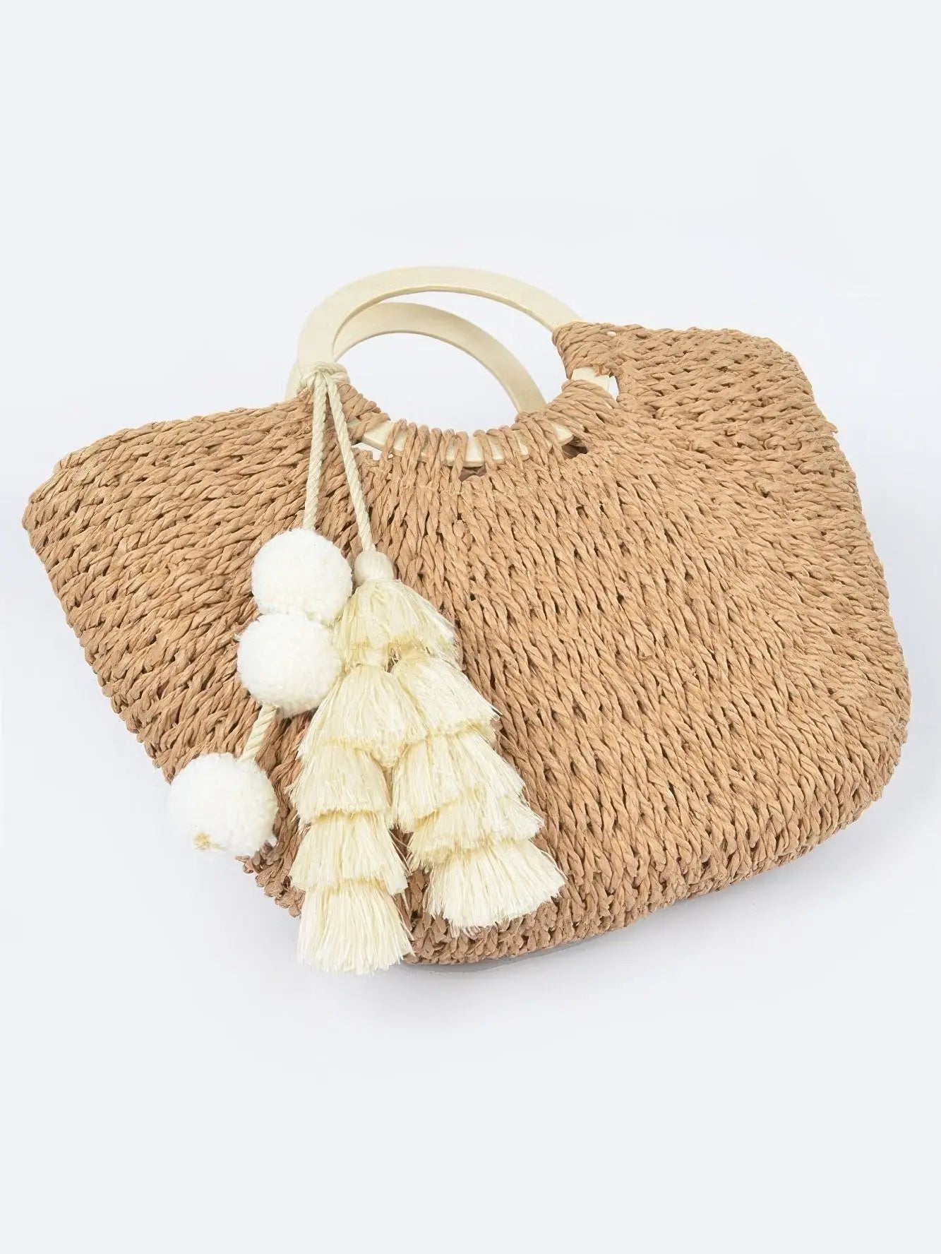 Sunkissed Woven Cotton Tote with Wooden Handles - Chic Women's | Belle Kloset Fashion
