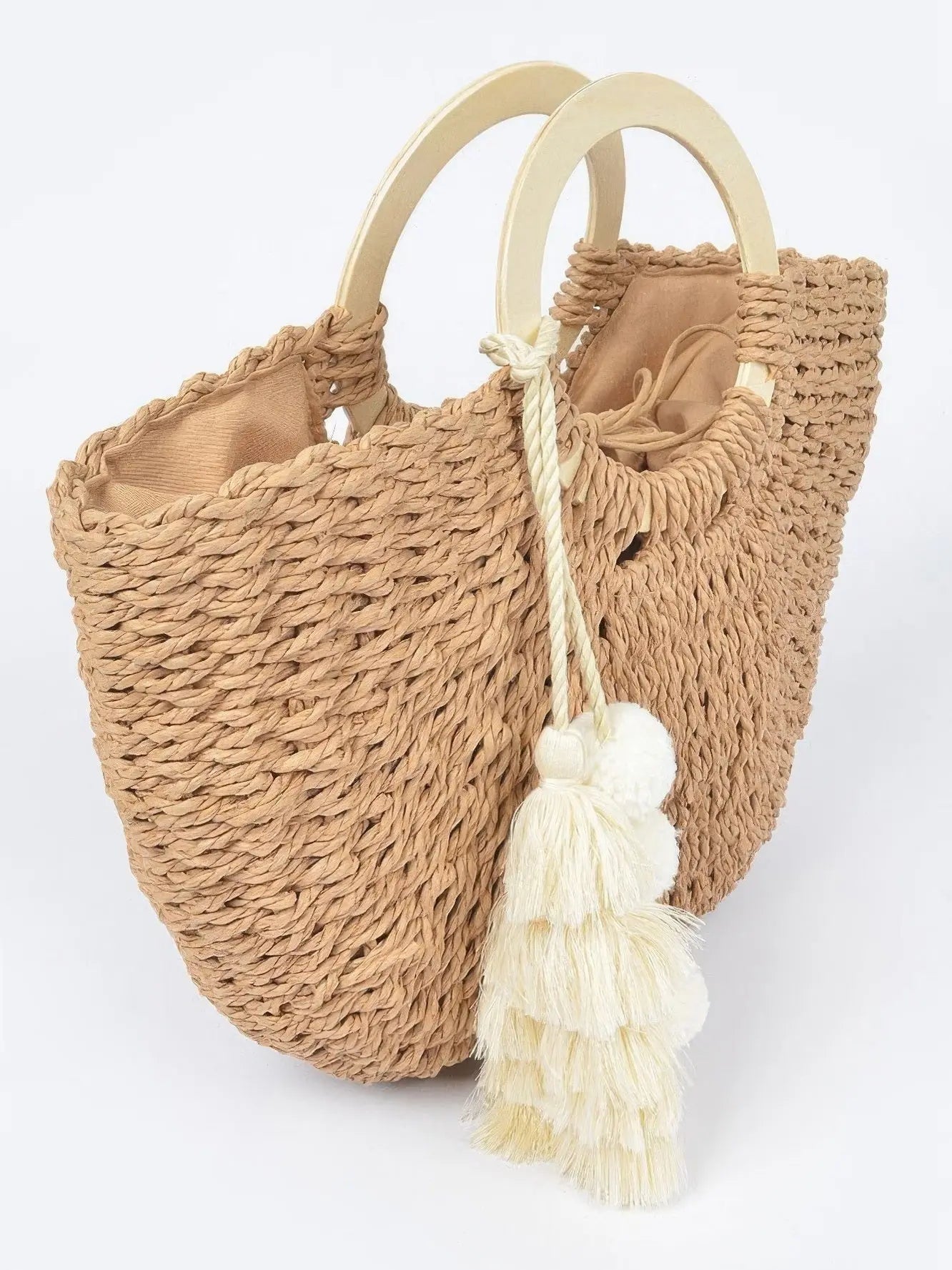 Sunkissed Woven Cotton Tote with Wooden Handles - Chic Women's | Belle Kloset Fashion
