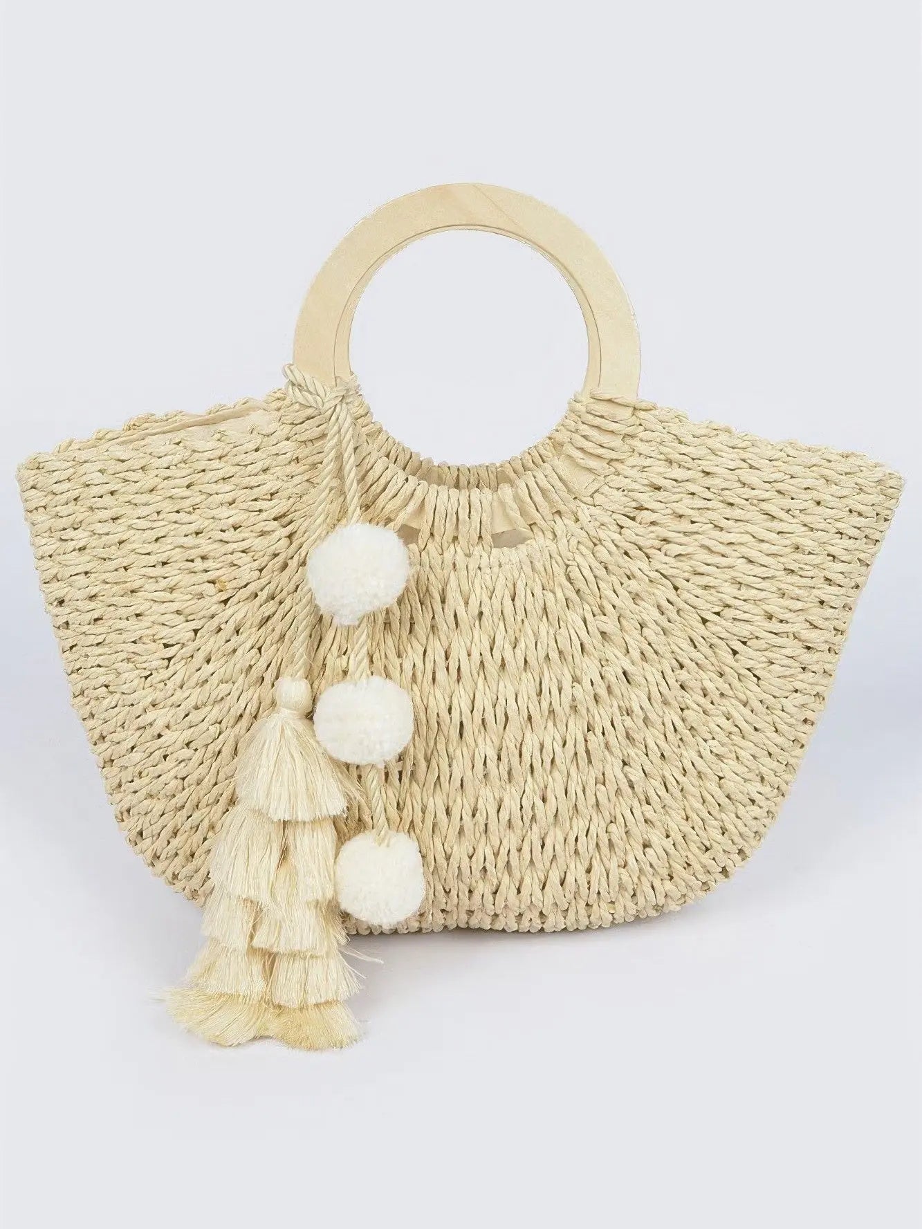 Sunkissed Woven Cotton Tote with Wooden Handles - Chic Women's | Belle Kloset Fashion