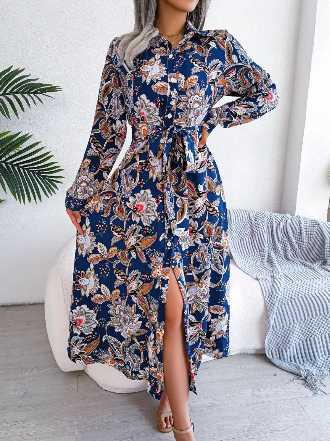 With Flare Tied Printed Midi Dress - Chic Women's Dresses | Belle Kloset Fashion