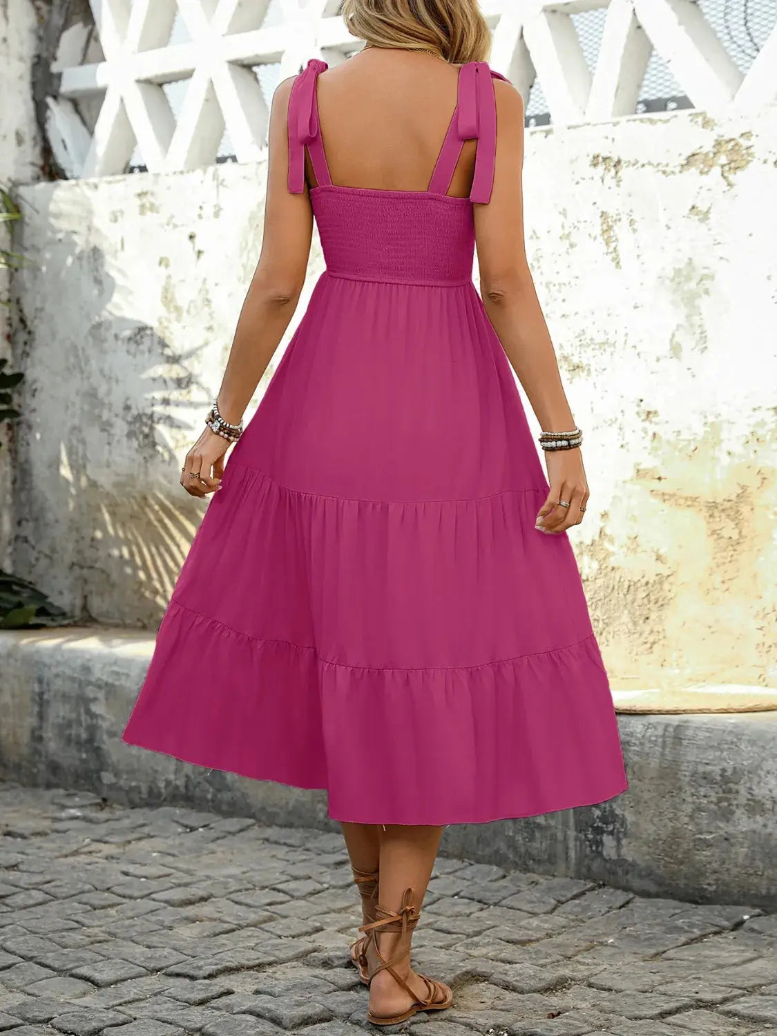 Tie Shoulder Tiered Ruffle Midi Dress – Chic Women's Dresses | Belle Kloset Fashion