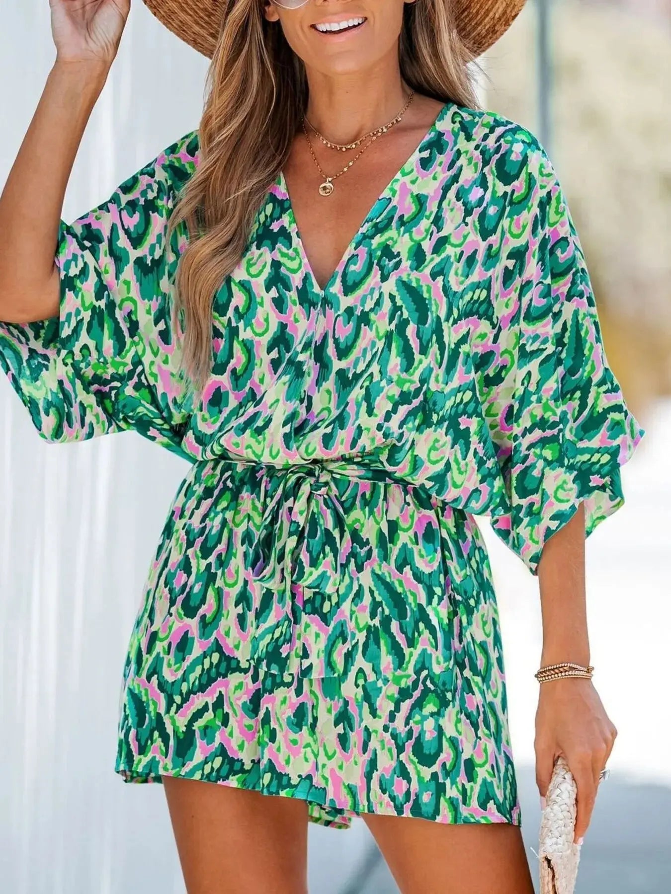 Boho Breeze Floral Batwing Romper – Chic Women's Outfit Set | Belle Kloset Fashion