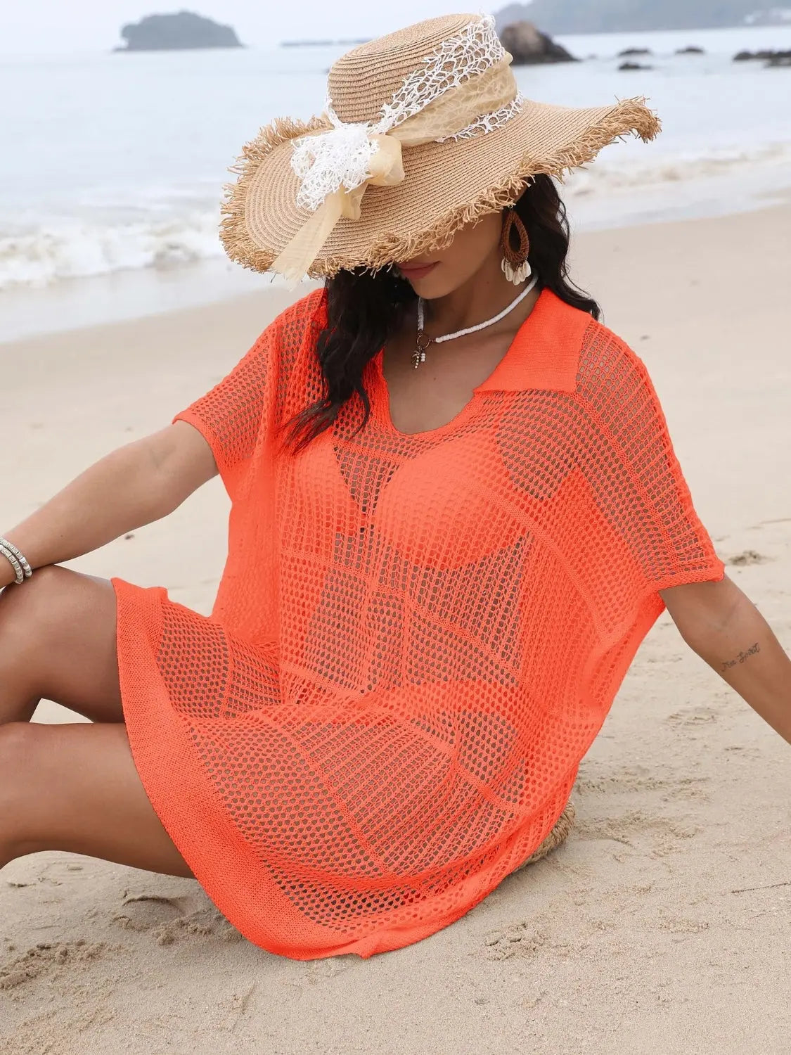 Breezy Luxe Hollow Collar Cover-Up - Chic Women's Tops | Belle Kloset Fashion