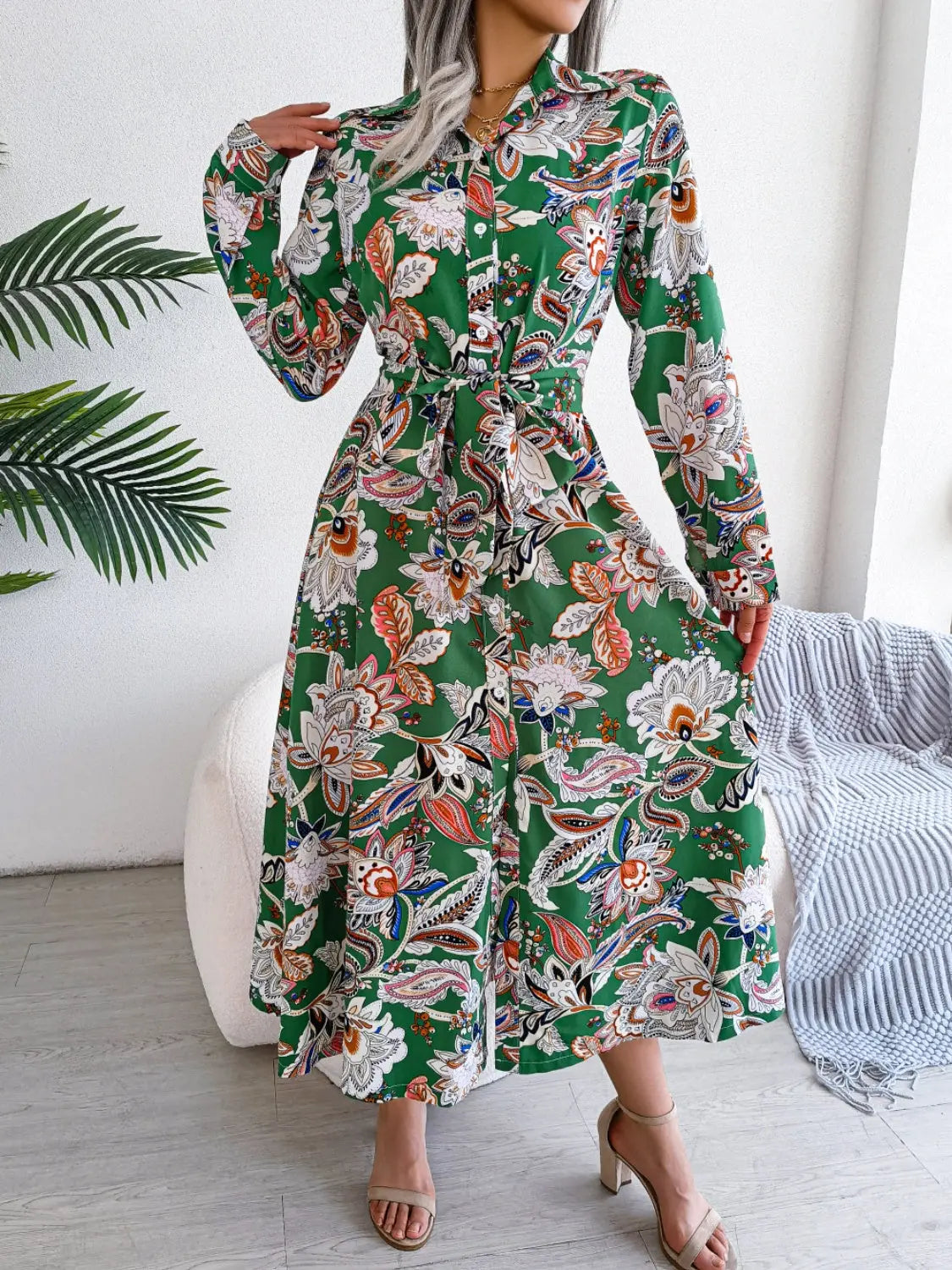 With Flare Tied Printed Midi Dress - Chic Women's Dresses | Belle Kloset Fashion