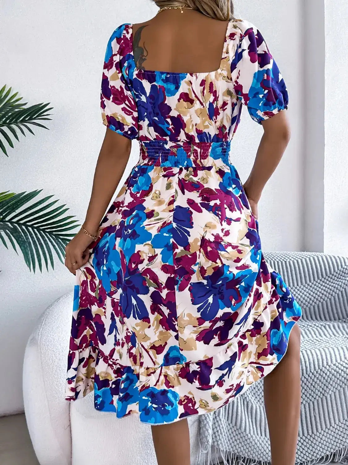 Floral Midi Dress With Short Sleeves – Chic Women's Dresses | Belle Kloset Fashion