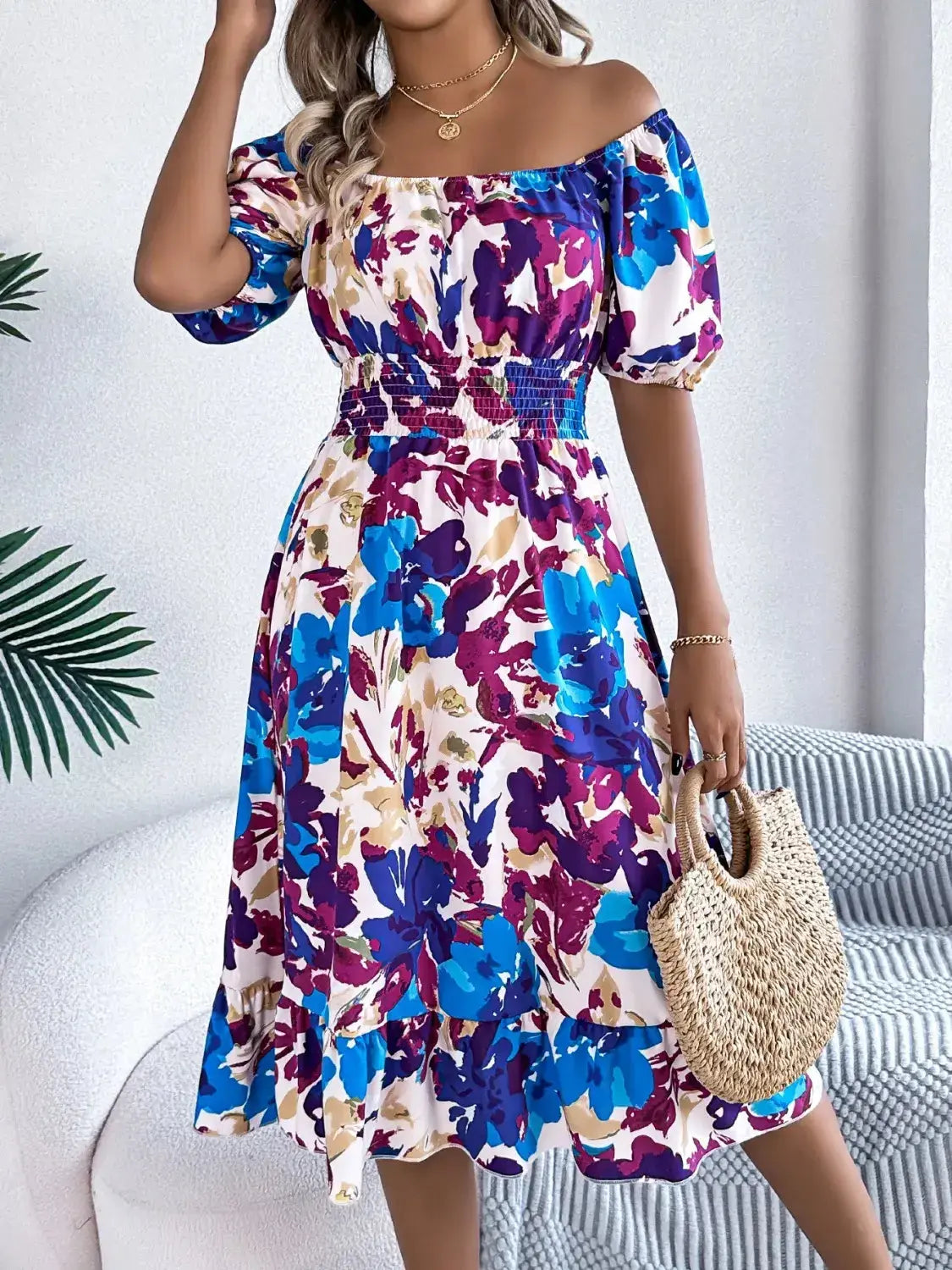 Floral Midi Dress With Short Sleeves – Chic Women's Dresses | Belle Kloset Fashion