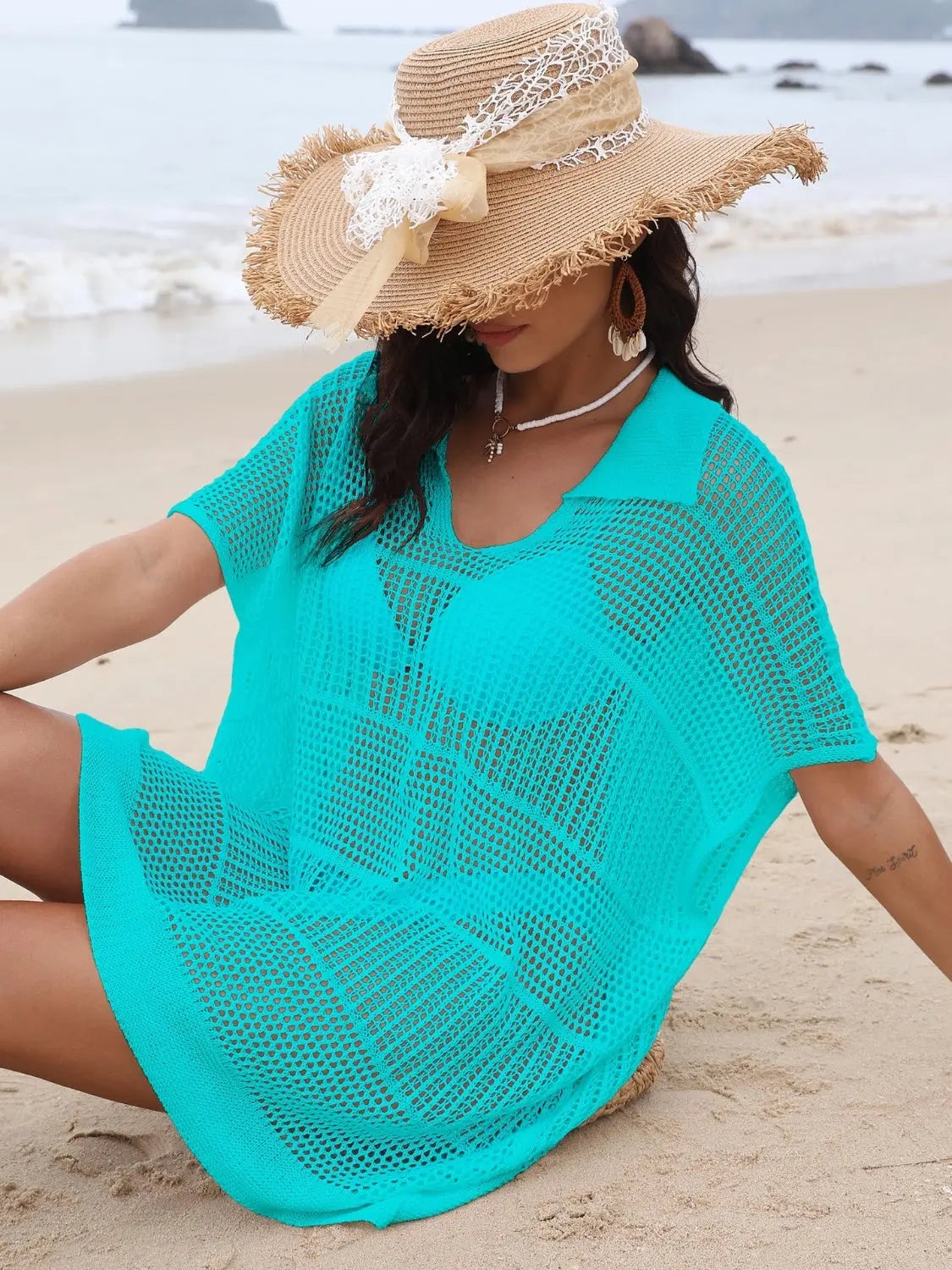 Breezy Luxe Hollow Collar Cover-Up - Chic Women's Tops | Belle Kloset Fashion