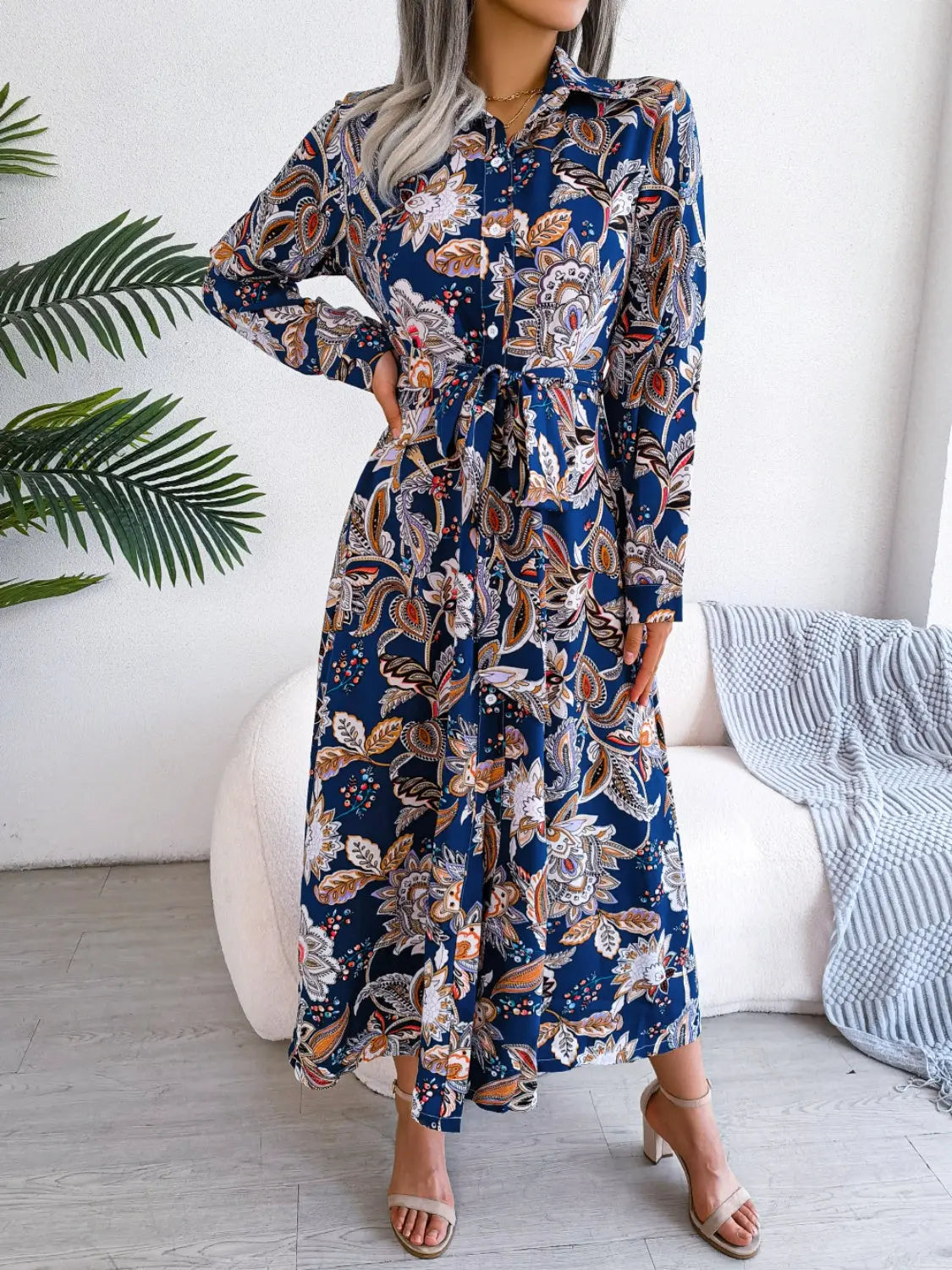 With Flare Tied Printed Midi Dress - Chic Women's Dresses | Belle Kloset Fashion