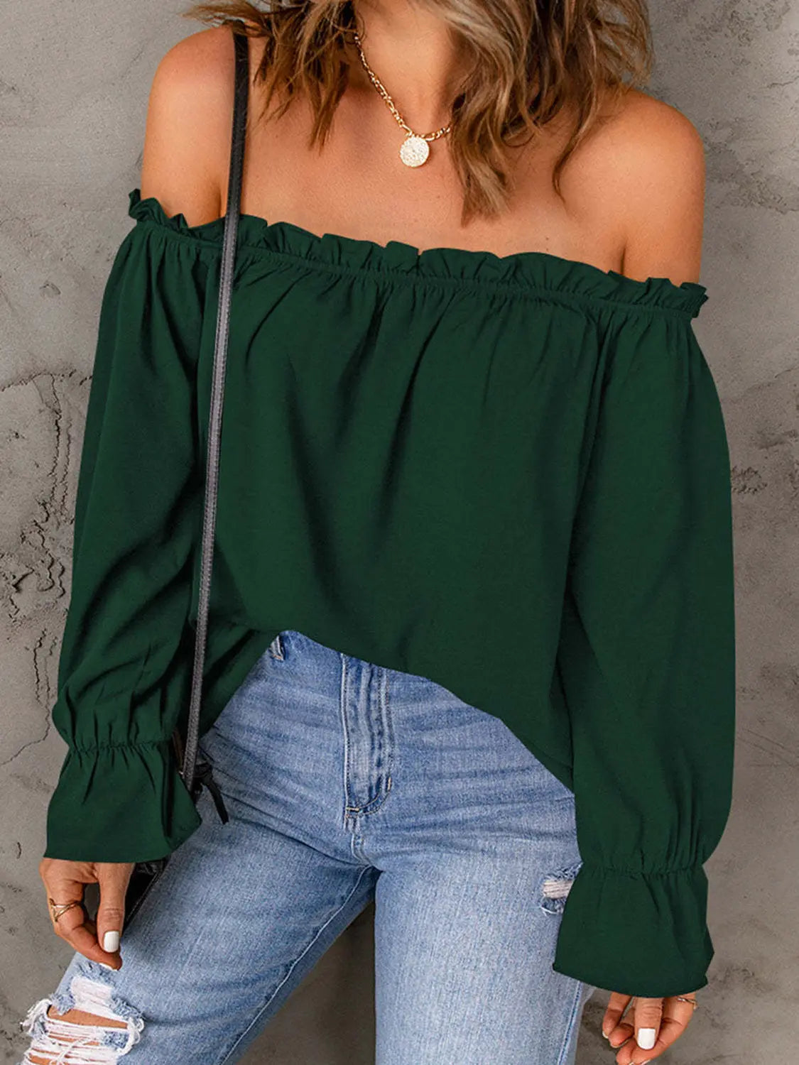 Chic Off-Shoulder Blouse with Ruffle Sleeves - Chic Women's Tops | Belle Kloset Fashion