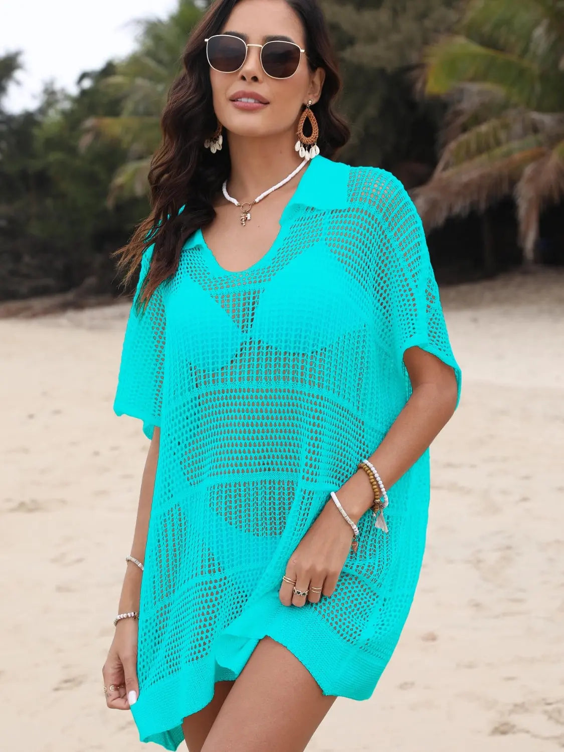 Breezy Luxe Hollow Collar Cover-Up - Chic Women's Tops | Belle Kloset Fashion
