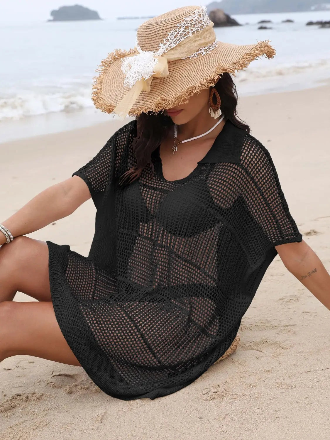Breezy Luxe Hollow Collar Cover-Up - Chic Women's Tops | Belle Kloset Fashion