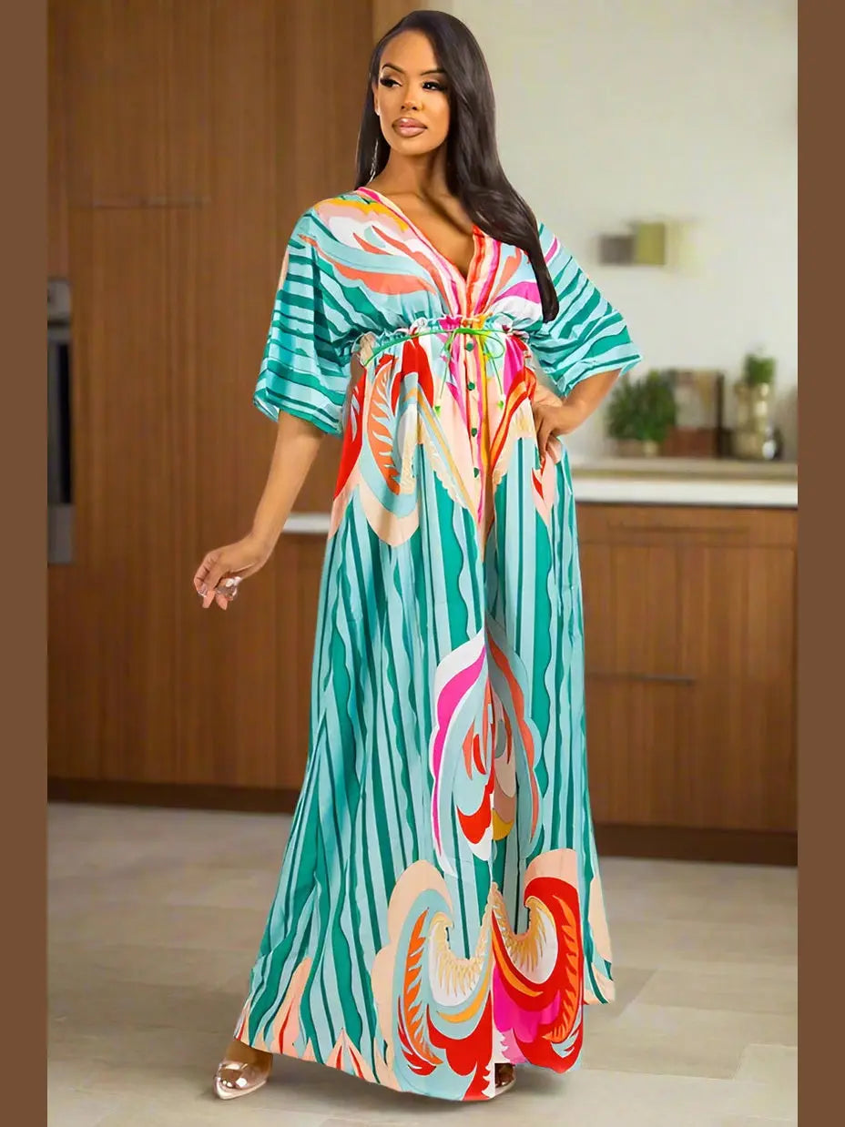 Sunset Breeze Multicolor Dress (Green) - Chic Women's Dresses | Belle Kloset Fashion