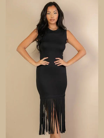 Sleeveless Fringe Midi Dress – Chic Women's Dresses | Belle Kloset Fashion