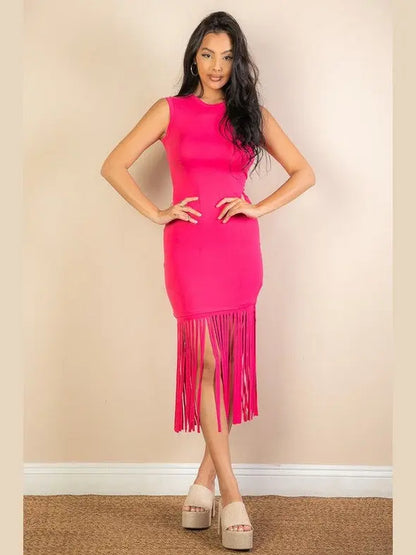 Sleeveless Fringe Midi Dress – Chic Women's Dresses | Belle Kloset Fashion
