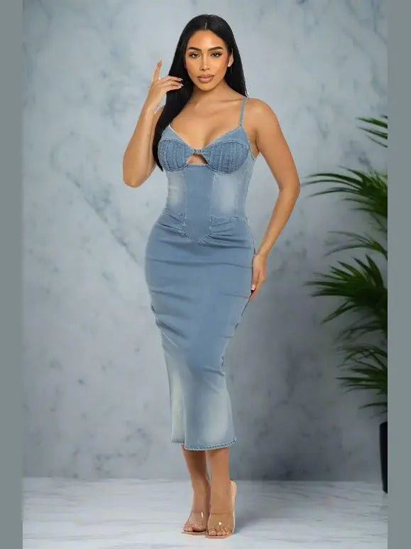 Walk with Me Denim Midi Dress - Chic Women's Dresses | Belle Kloset Fashion