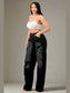 Black Washed-Out High-Waist Cargo Pants - Chic Women's Jeans | Belle Kloset Fashion