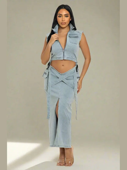 Peek-A-Boo Denim Set - Chic Women's Outfit Set | Belle Kloset Fashion