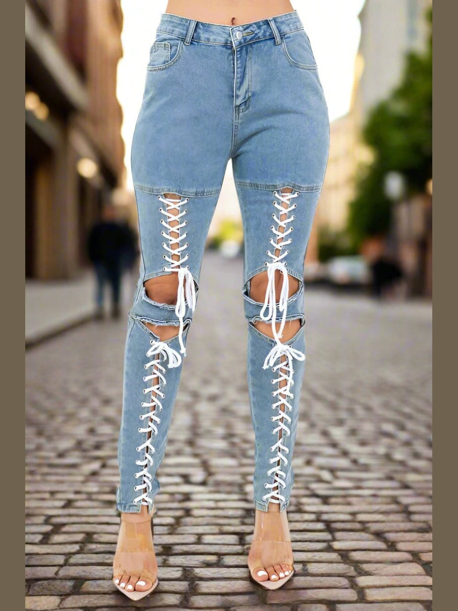 Tie Me Denim Pants - Chic Women's Jeans | Belle Kloset Fashion