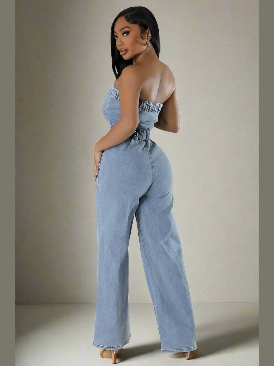 Stylish Strapless Denim Jumpsuit - Chic Women's Outfit Set | Belle Kloset Fashion