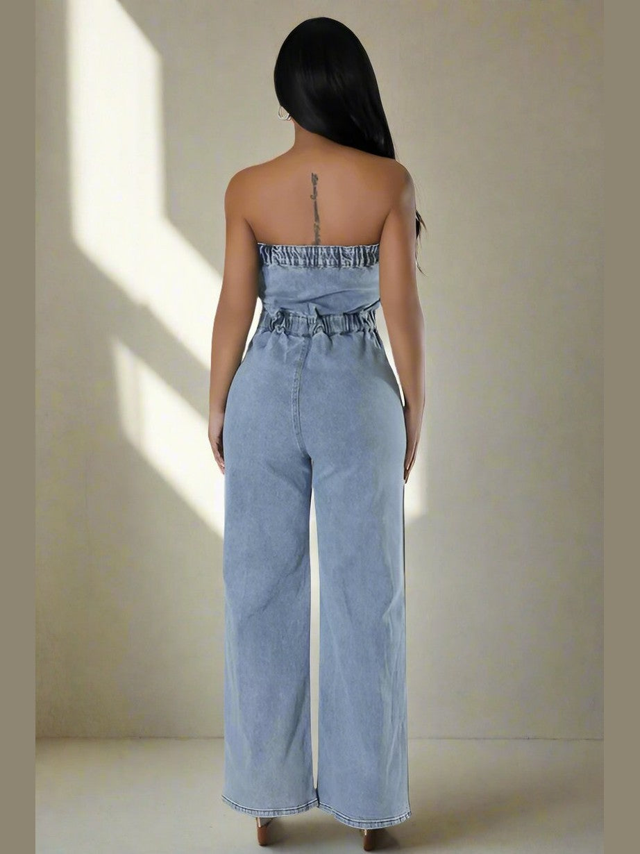 Stylish Strapless Denim Jumpsuit - Chic Women's Outfit Set | Belle Kloset Fashion