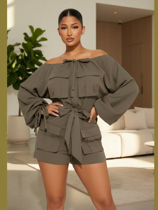 Kiara Khaki Jumper – Chic Women's Outfit Set | Belle Kloset Fashion