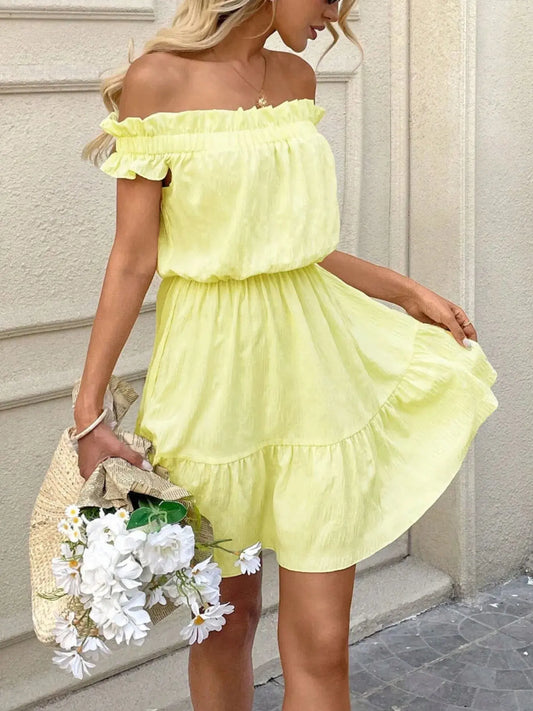 Off-Shoulder Ruffle Hem Summer Dress - Chic Women's Dresses | Belle Kloset Fashion