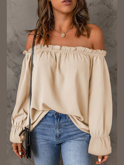 Chic Off-Shoulder Blouse with Ruffle Sleeves - Chic Women's Tops | Belle Kloset Fashion