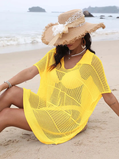 Breezy Luxe Hollow Collar Cover-Up - Chic Women's Tops | Belle Kloset Fashion