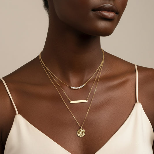 Dainty Layering Simulated Pearls Bar Necklace Hammered Disc Pendant Necklaces Simple Layering Necklace Choker for Women Turandoss