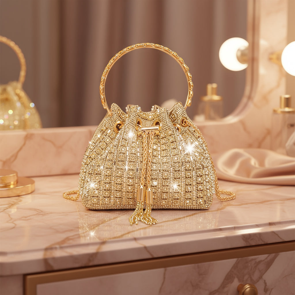 Sparkling Rhinestone Evening Purse for Women, Crossbody Clutch Bag for Prom, Wedding, Club, or Party Nights (2.new-gold) Thryvox