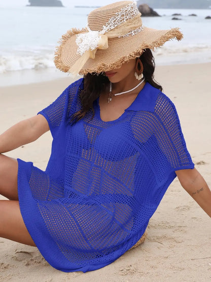 Breezy Luxe Hollow Collar Cover-Up - Chic Women's Tops | Belle Kloset Fashion