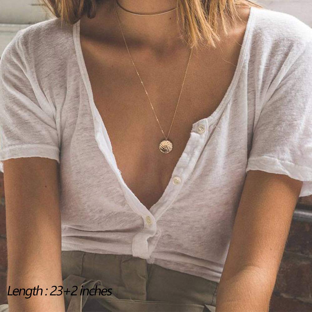 Dainty Layering Simulated Pearls Bar Necklace Hammered Disc Pendant Necklaces Simple Layering Necklace Choker for Women Turandoss