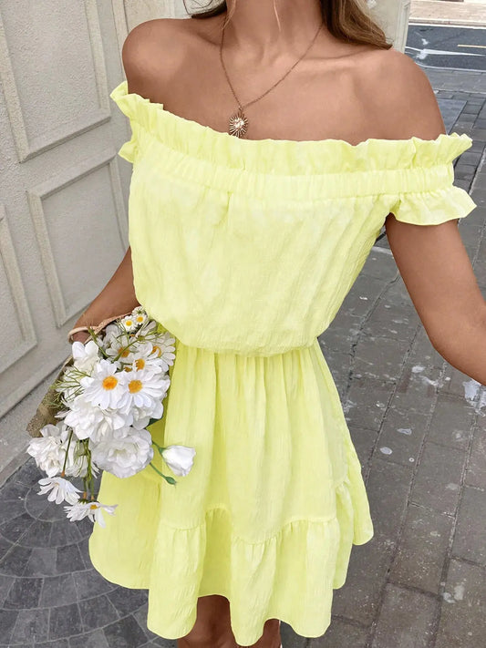 Off-Shoulder Ruffle Hem Summer Dress - Chic Women's Dresses | Belle Kloset Fashion