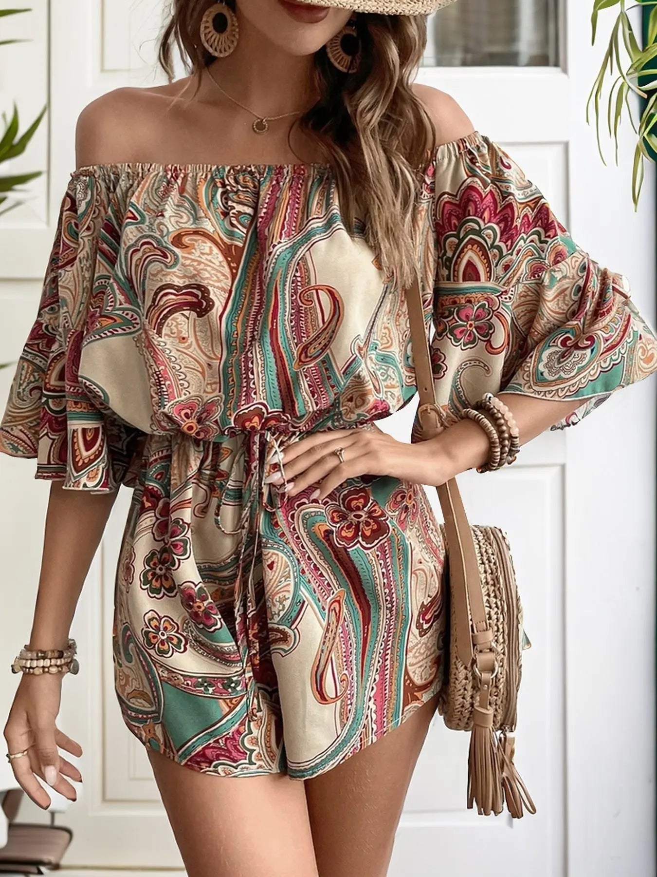 Printed Off Shoulder Romper – Chic Women's Outfit Set | Belle Kloset Fashion
