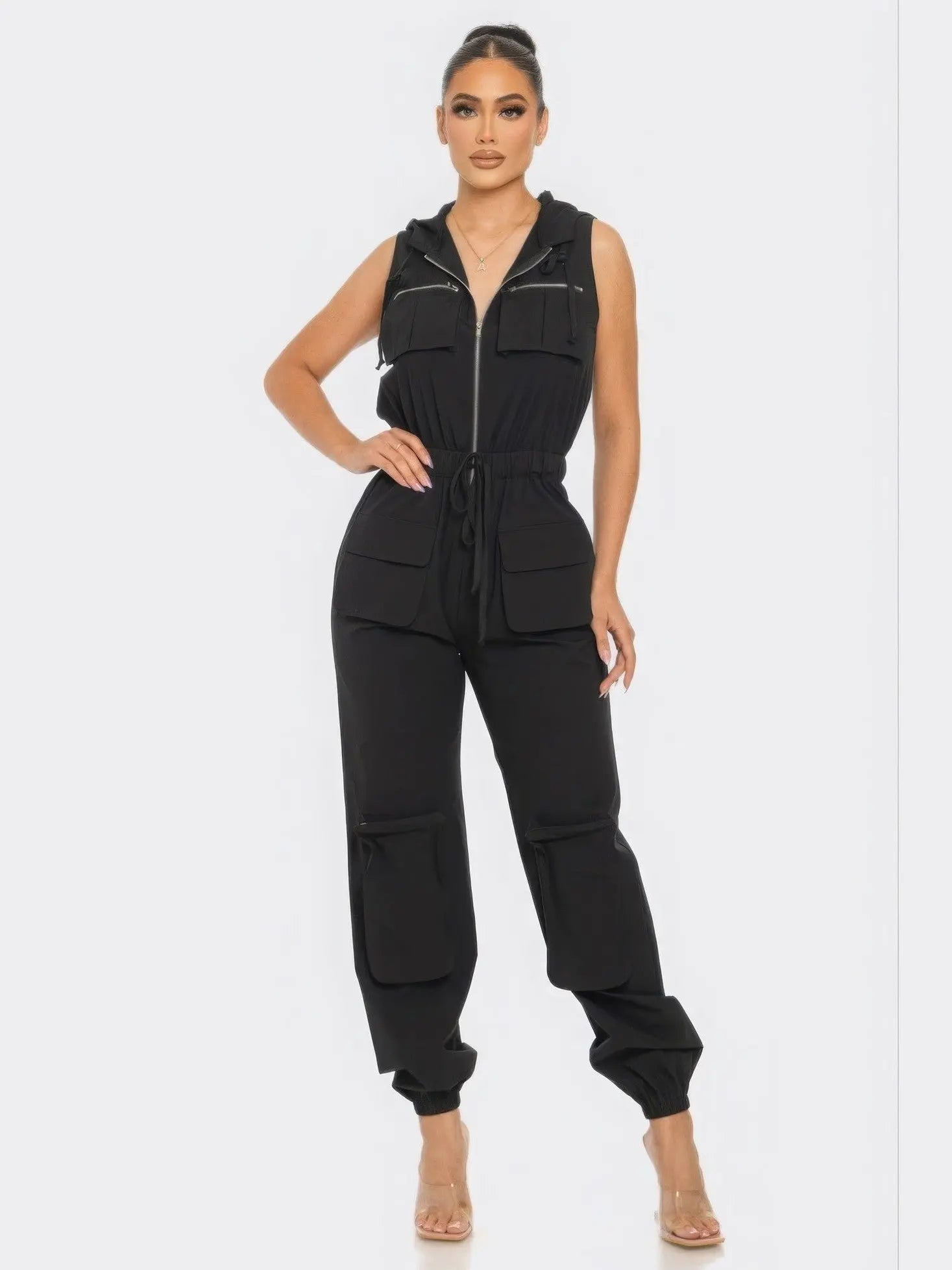 Hooded Cargo Jumpsuit (Black) - Chic Women's Outfit Set | Belle Kloset Fashion
