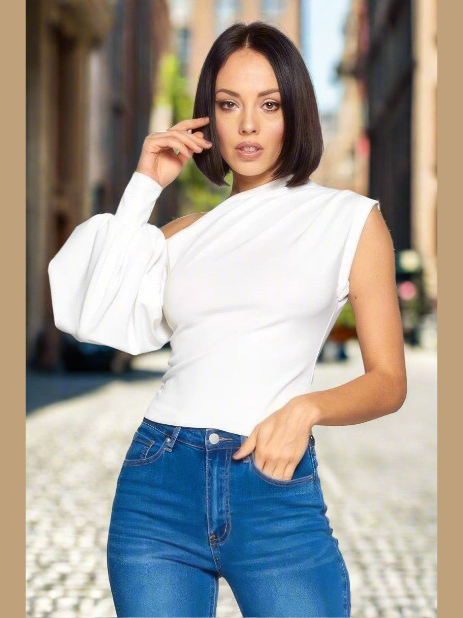 Sassy One-shoulder Top White