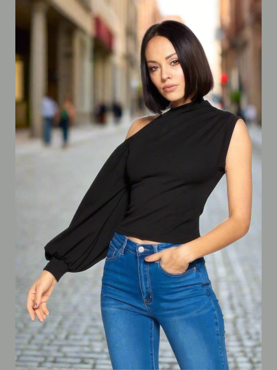 Sassy One-shoulder Top Black