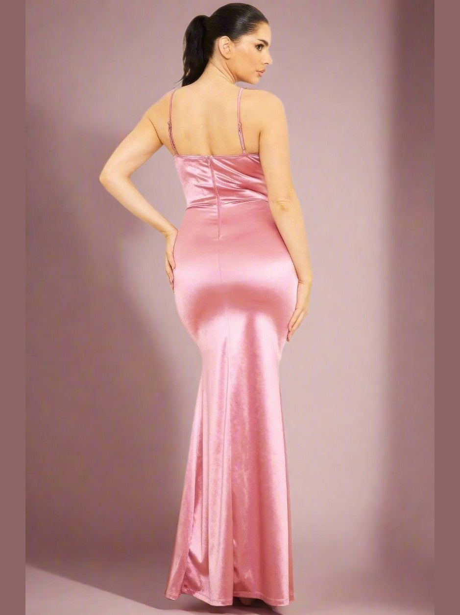 Sophisticated Satin Maxi Dress Pink