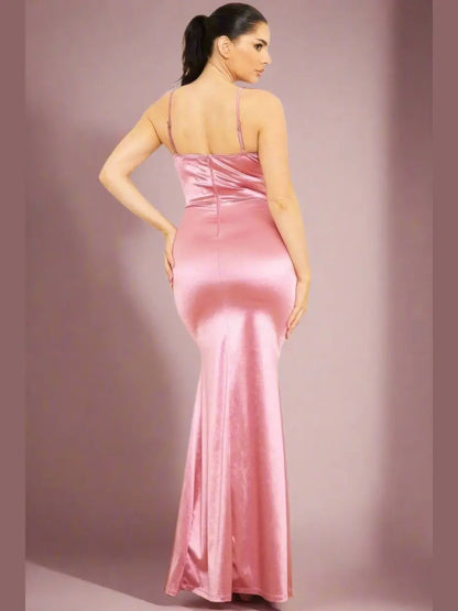 Sophisticated Satin Maxi Dress (Pink) - Chic Women's Dresses | Belle Kloset Fashion
