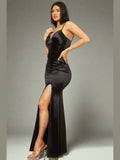 Sophisticated Satin Maxi Dress Black