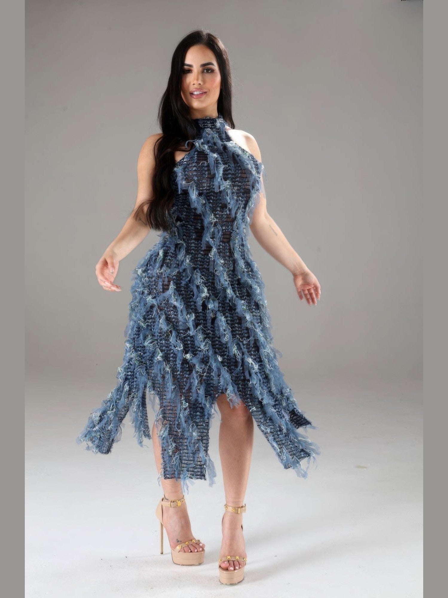 Shimmy Halter Ruffled Dress