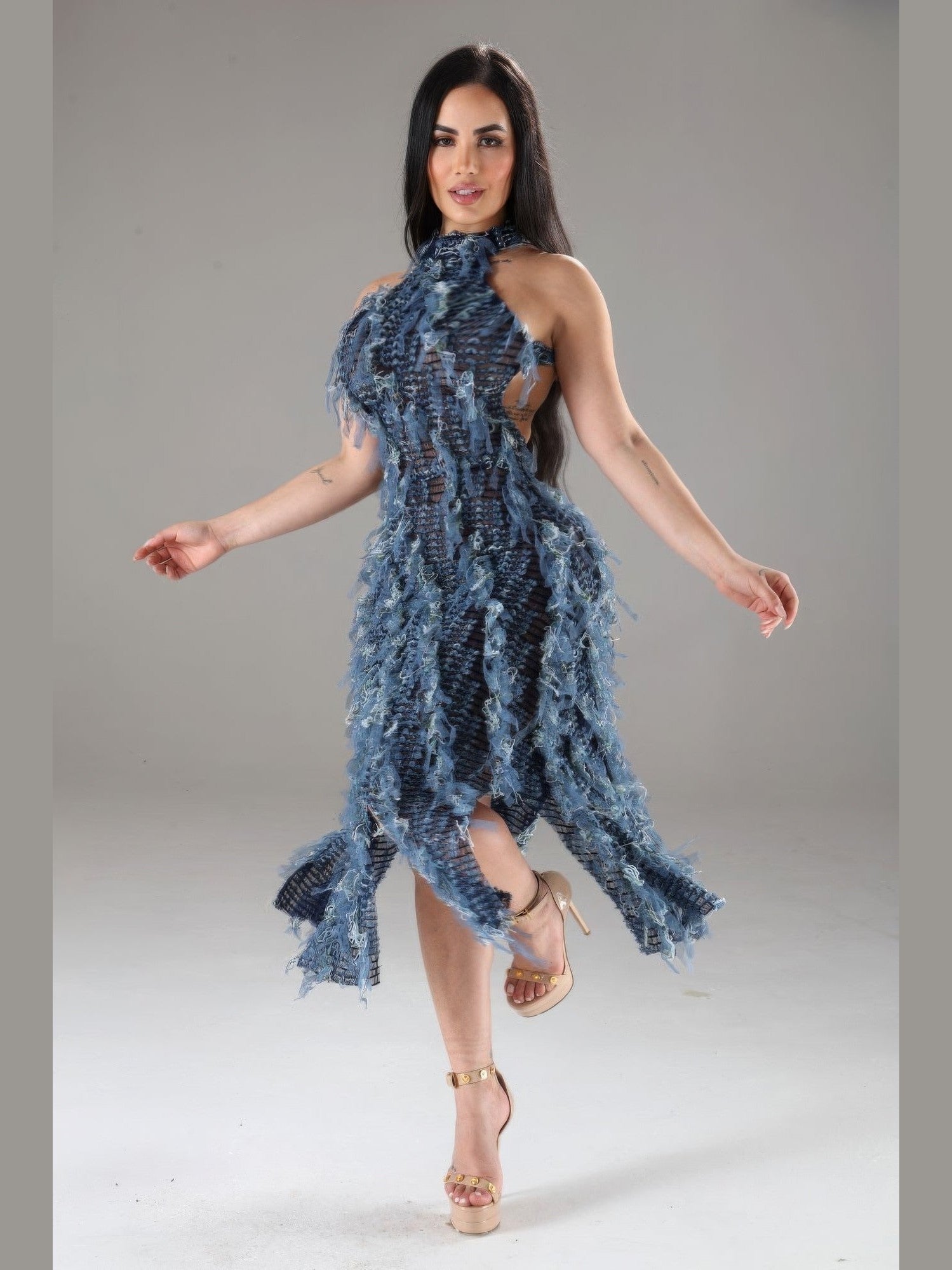 Shimmy Halter Ruffled Dress