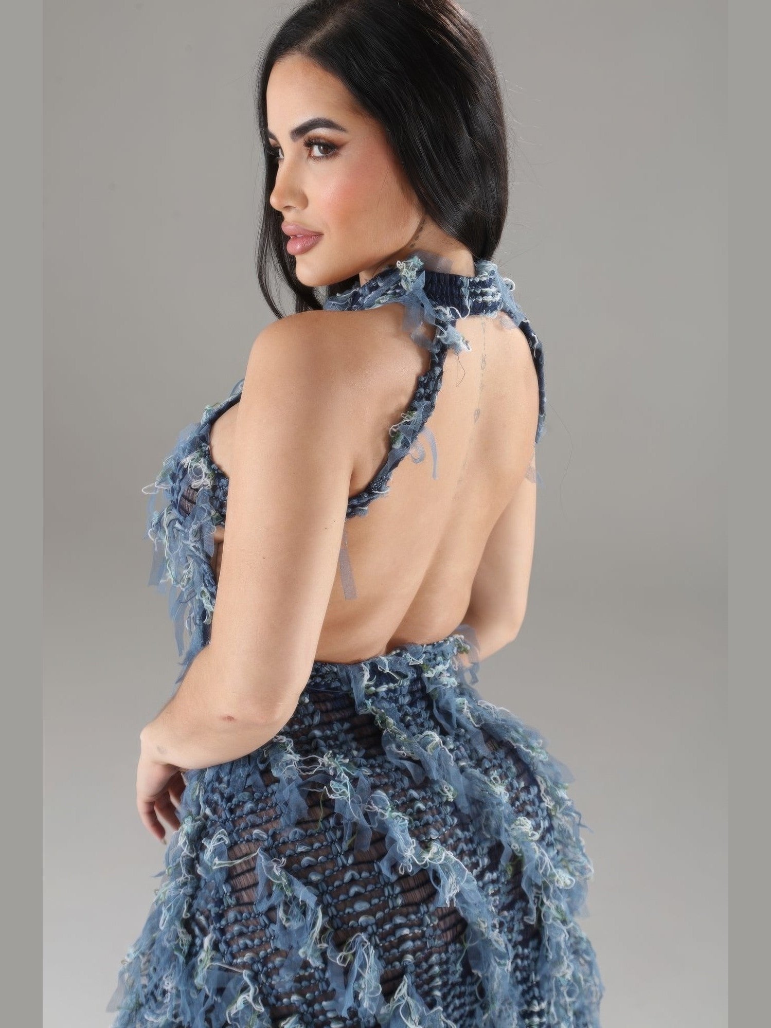 Shimmy Halter Ruffled Dress