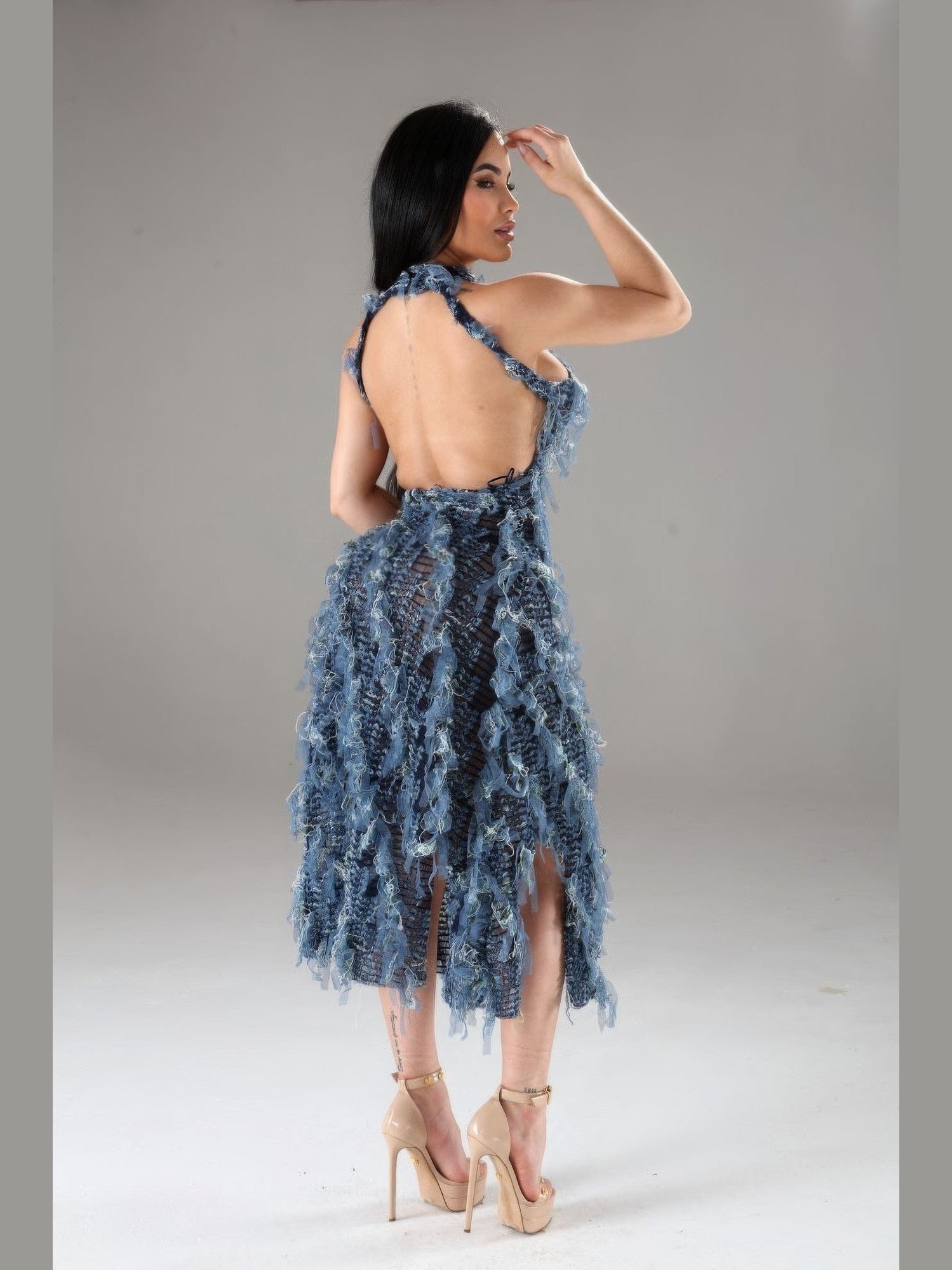 Shimmy Halter Ruffled Dress