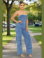 Strapless Denim Jumpsuit - Chic Women's Outfit Set | Belle Kloset Fashion