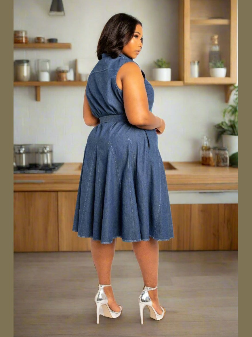 Snatched Denim Dress with Belt