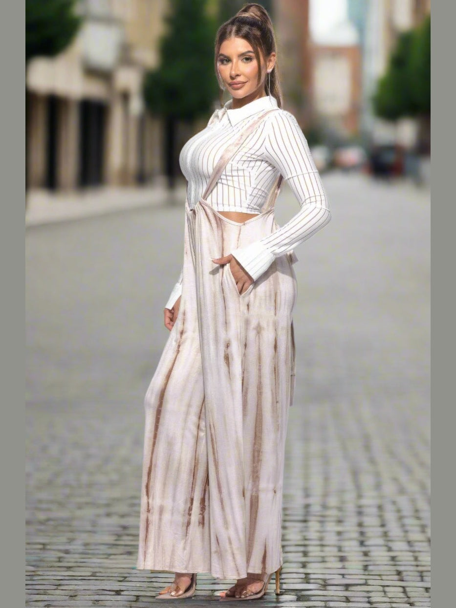 Tie-Dye Drawstring Baggy Jumpsuit Mocha